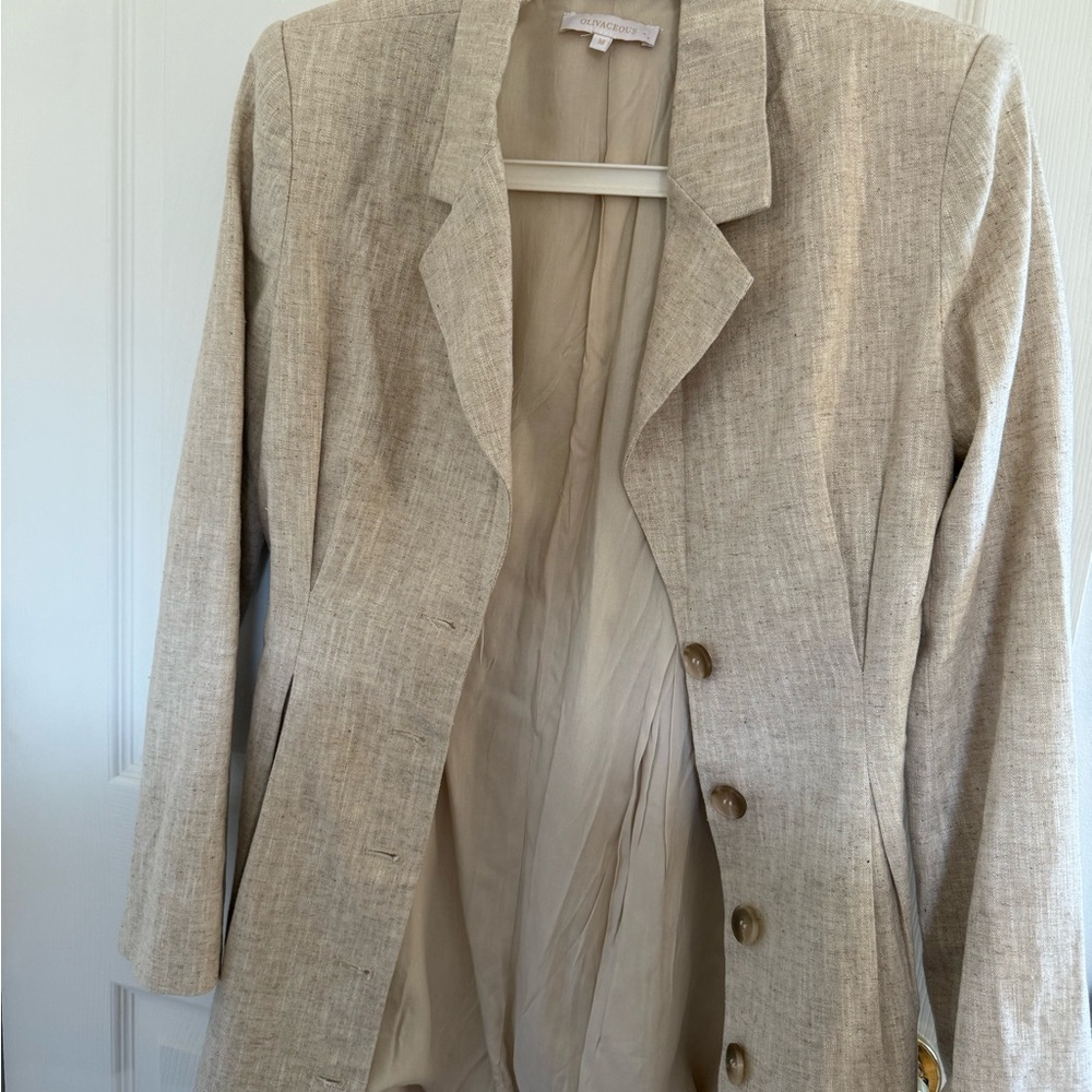 Olivaceous Light Tan Blazer with Button Detail